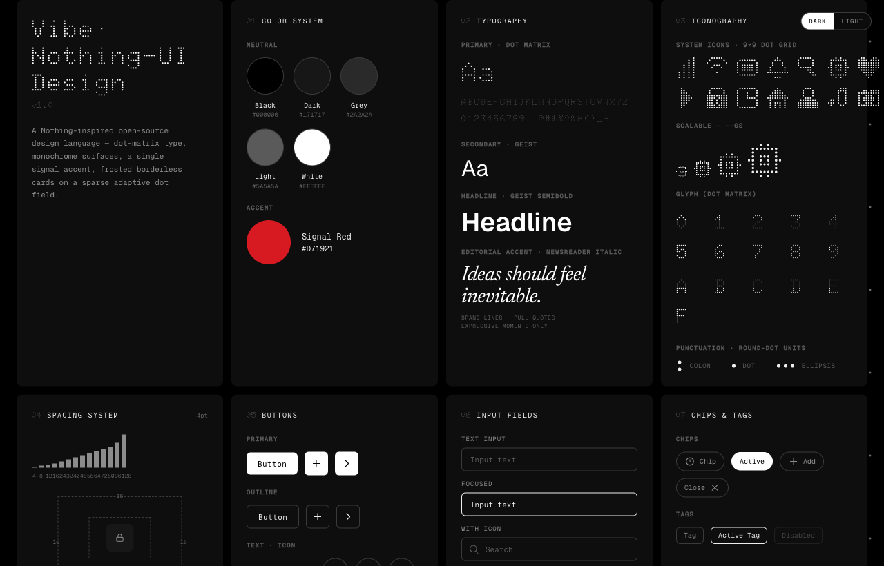 Foundations — color, dot-matrix type, iconography